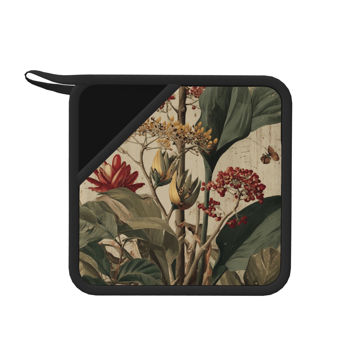 Vintage Botanical Silicone Trivet – Square Heat-Resistant Pad with Floral Art (7.1 x 7.1 in)