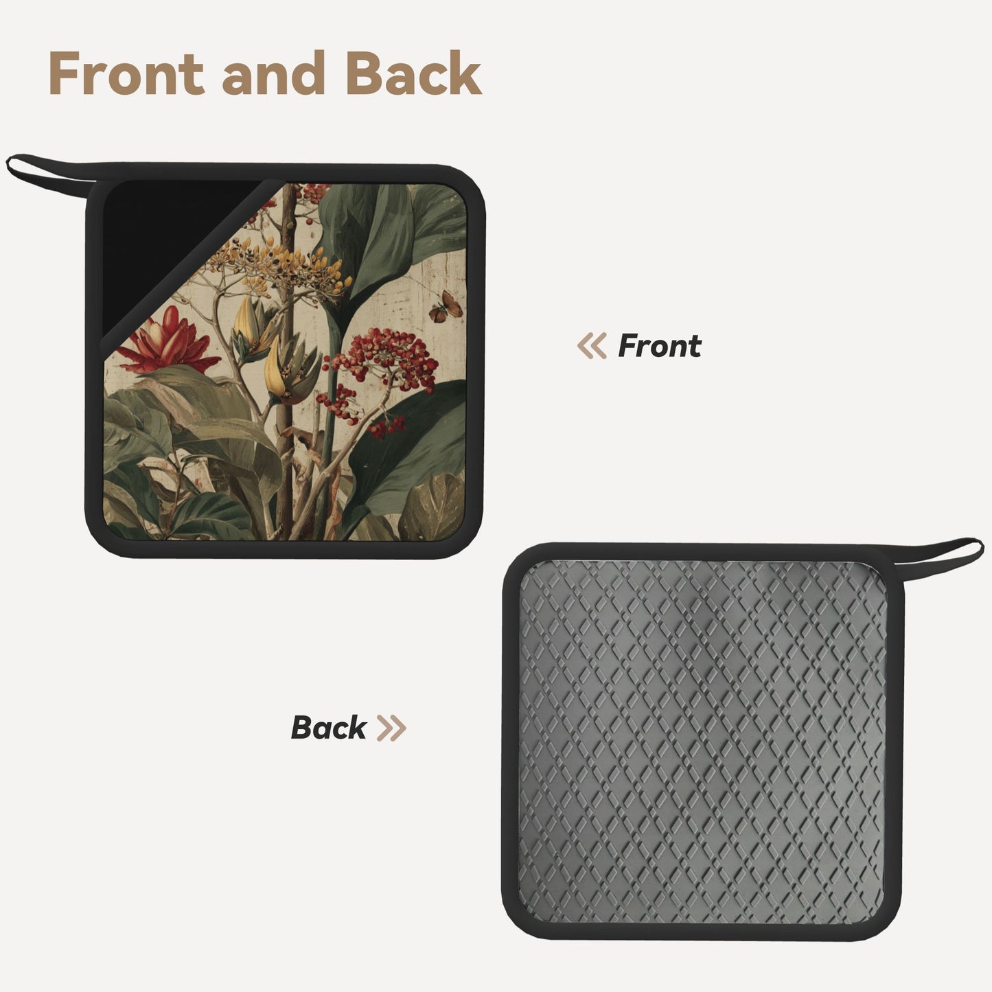 Vintage Botanical Silicone Trivet – Square Heat-Resistant Pad with Floral Art (7.1 x 7.1 in)