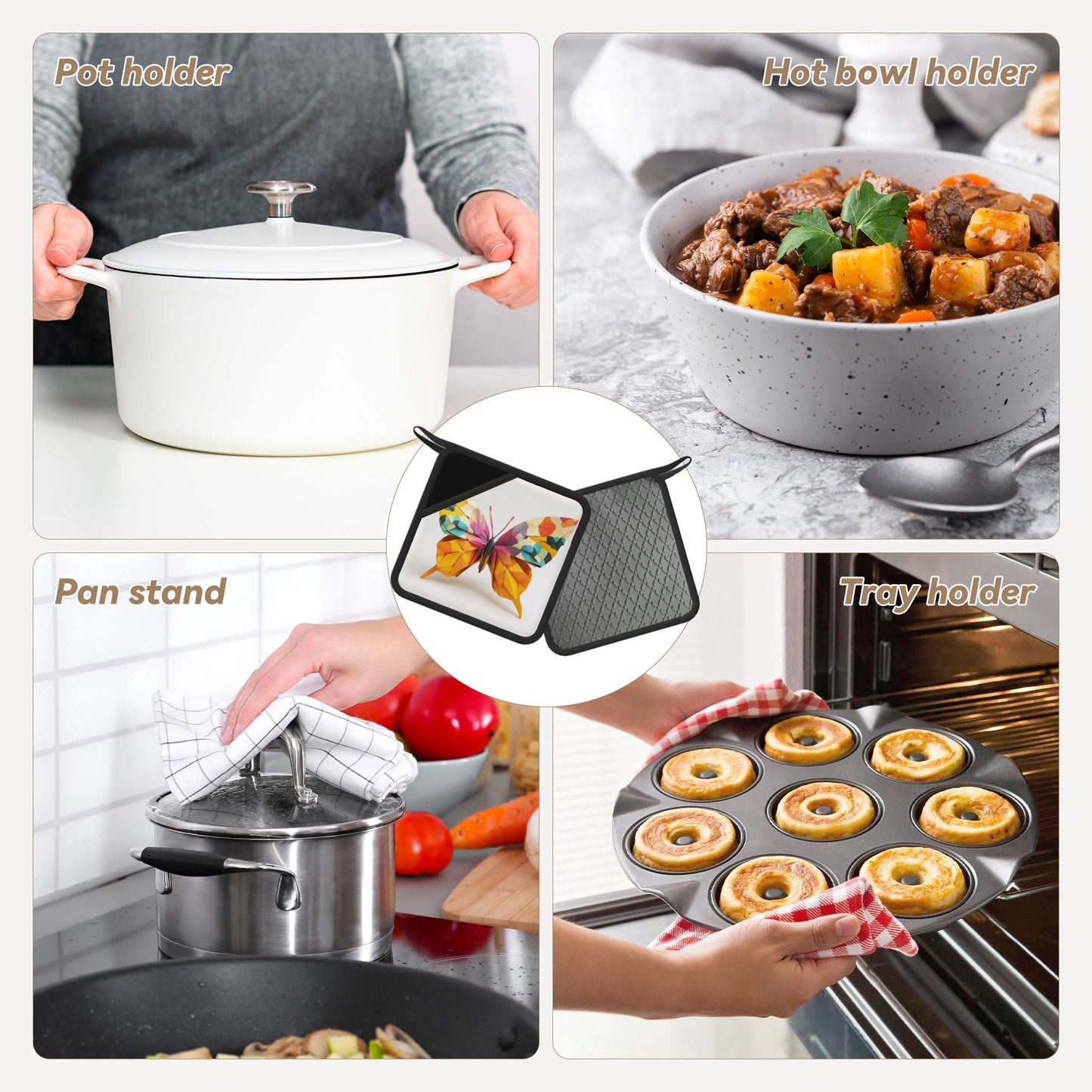Colorful Butterfly Silicone Trivet – Heat Resistant Non-Slip Square Pad 7.1 x 7.1 in