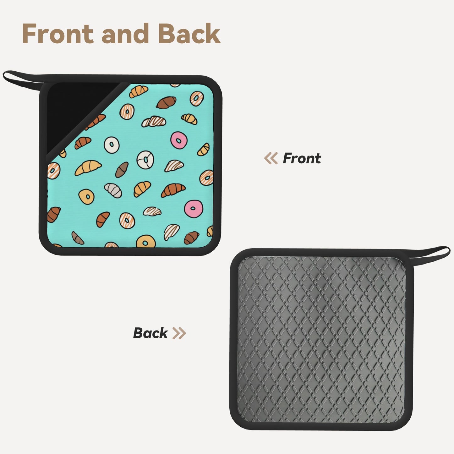Cartoon Bakery Silicone Trivet – Cute Bread & Donuts Pattern Heat-Resistant Mat 7.1x7.1in Non-Slip Table Pad