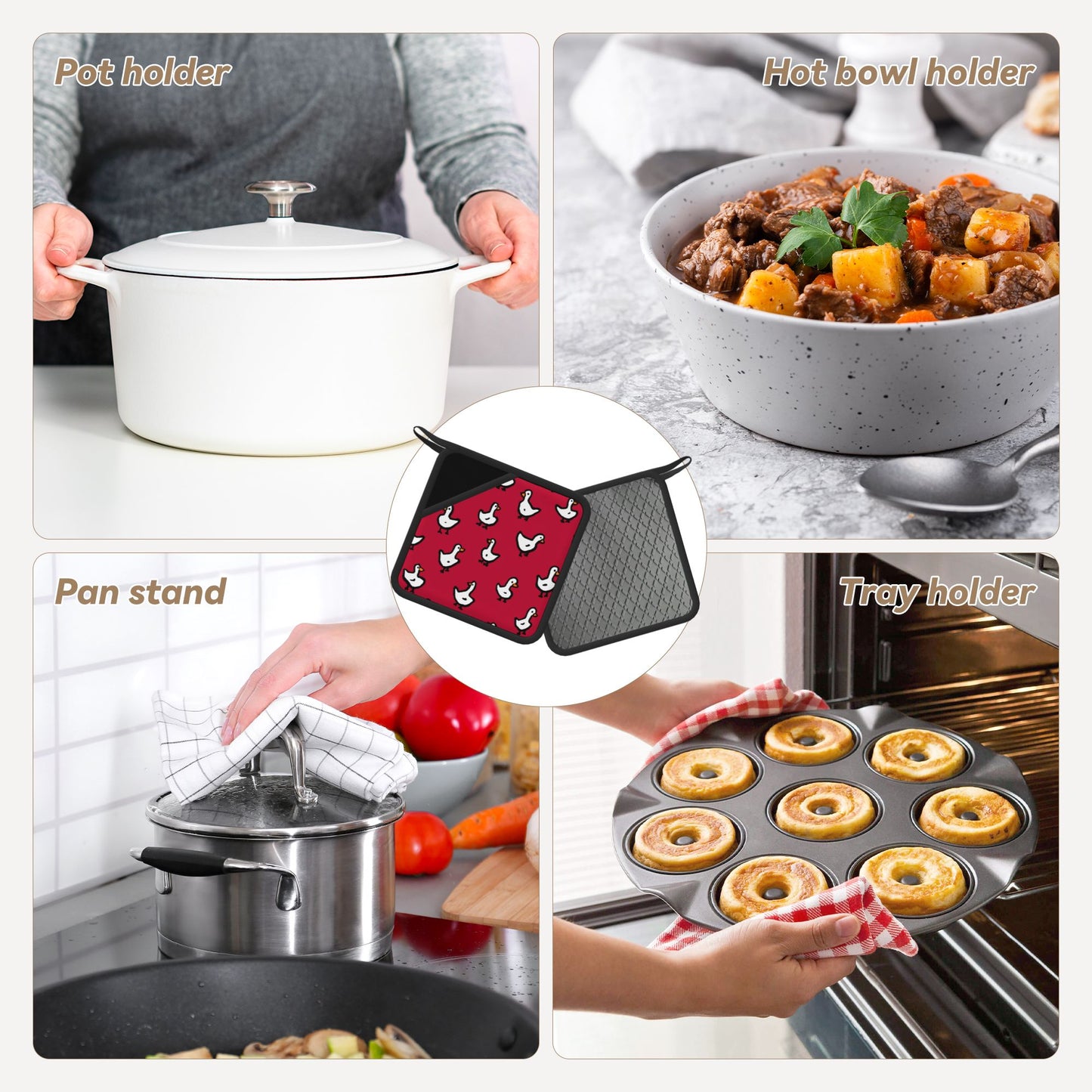 Cute White Goose Silicone Trivet – Red Cartoon Heat-Resistant Kitchen Pad 7.1x7.1in Non-Slip Mat