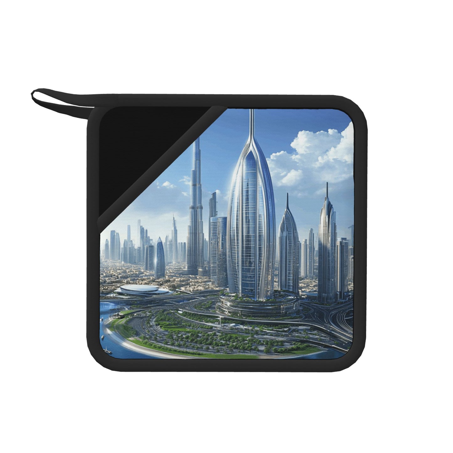 Futuristic Cityscape Silicone Trivet – Heat-Resistant Urban Skyline Hot Pad for Kitchen & Tabletop (7.1 x 7.1 in)