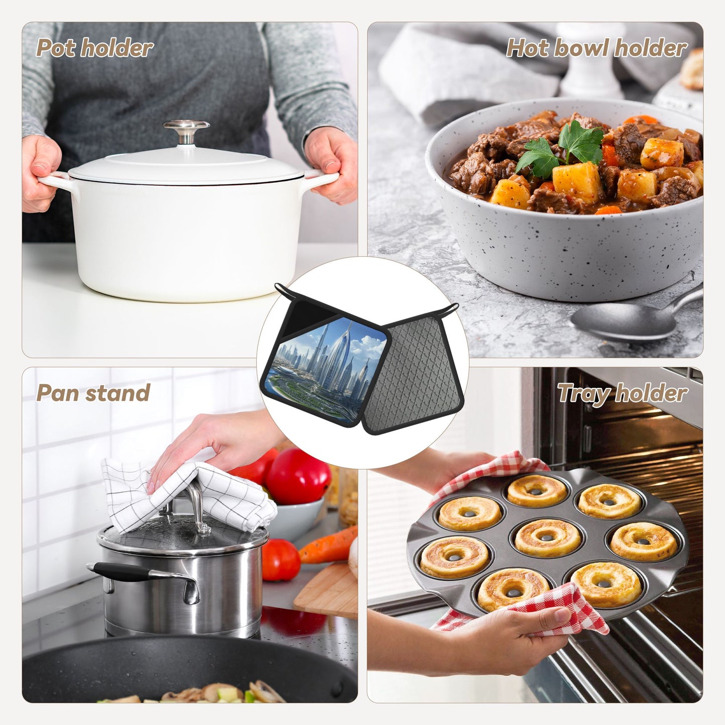 Futuristic Cityscape Silicone Trivet – Heat-Resistant Urban Skyline Hot Pad for Kitchen & Tabletop (7.1 x 7.1 in)