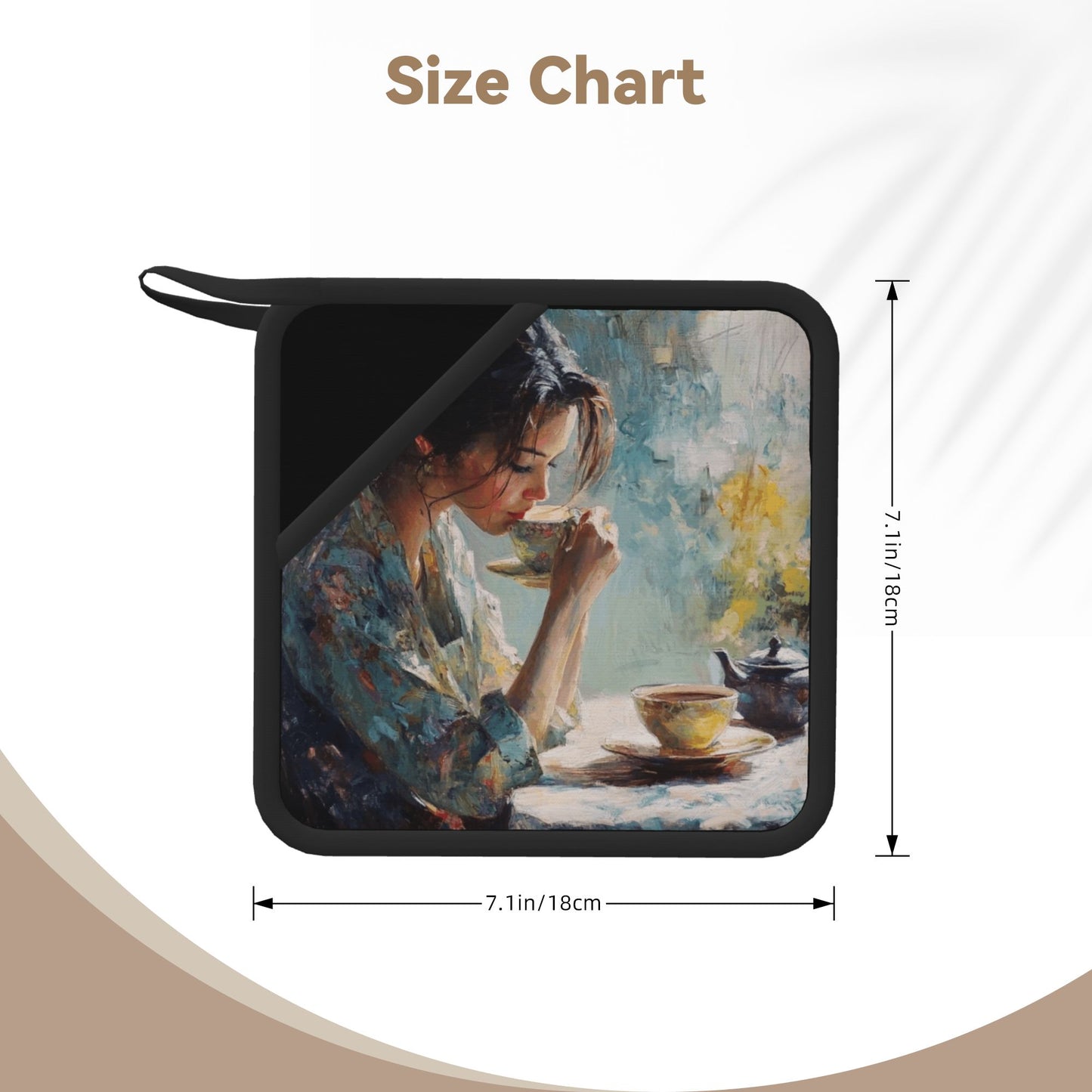 Impressionist Lady Tea Time Silicone Trivet – Elegant Oil Painting Style Heat-Resistant Hot Pad (7.1 x 7.1 in)