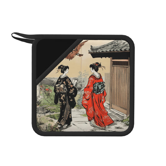 Japanese Ukiyo-e Style Square Silicone Trivet – Heat-Resistant Pad 7.1 x 7.1 inch