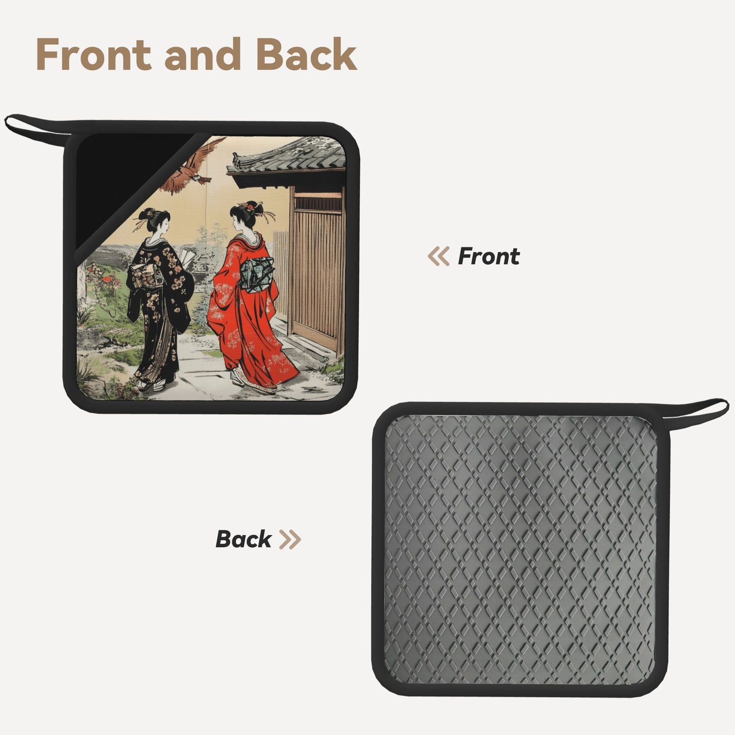 Japanese Ukiyo-e Style Square Silicone Trivet – Heat-Resistant Pad 7.1 x 7.1 inch