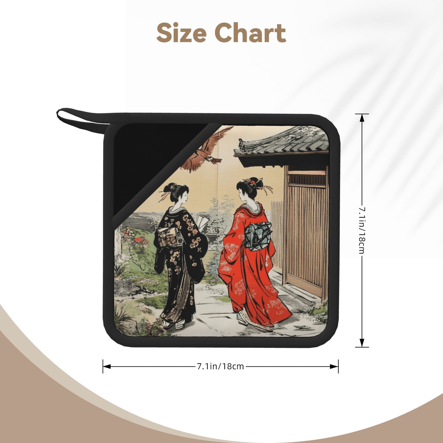 Japanese Ukiyo-e Style Square Silicone Trivet – Heat-Resistant Pad 7.1 x 7.1 inch