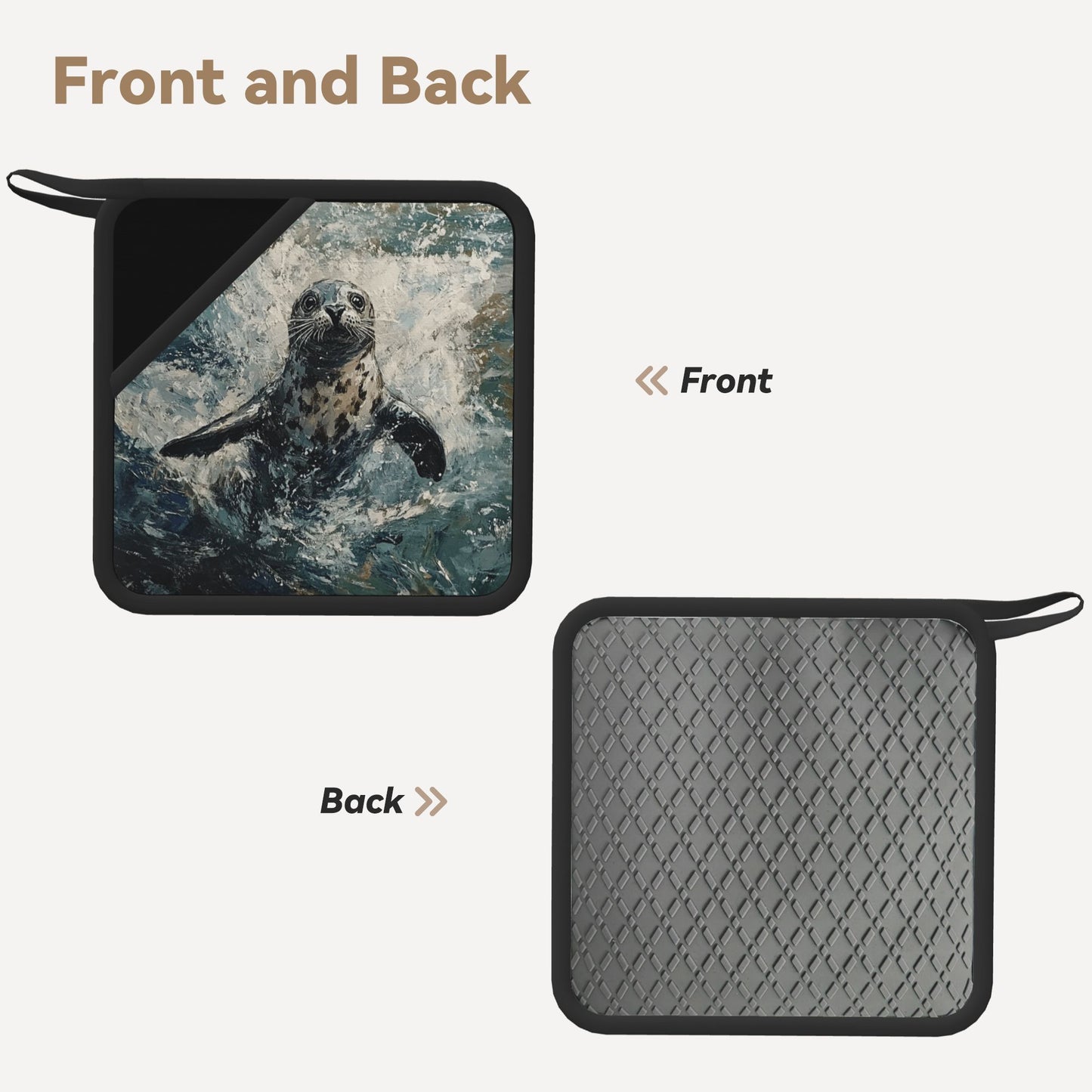 Sea-Themed Silicone Trivet – Heat-Resistant Non-Slip Square Pad with Seal Illustration (7.1 x 7.1 inch)