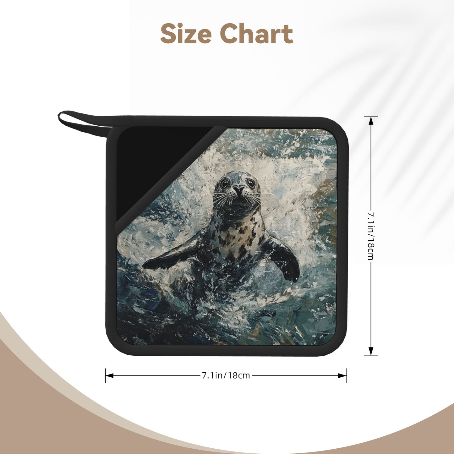 Sea-Themed Silicone Trivet – Heat-Resistant Non-Slip Square Pad with Seal Illustration (7.1 x 7.1 inch)