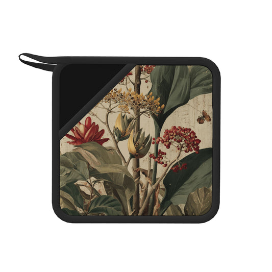 Vintage Botanical Silicone Trivet – Square Heat-Resistant Pad with Floral Art (7.1 x 7.1 in)