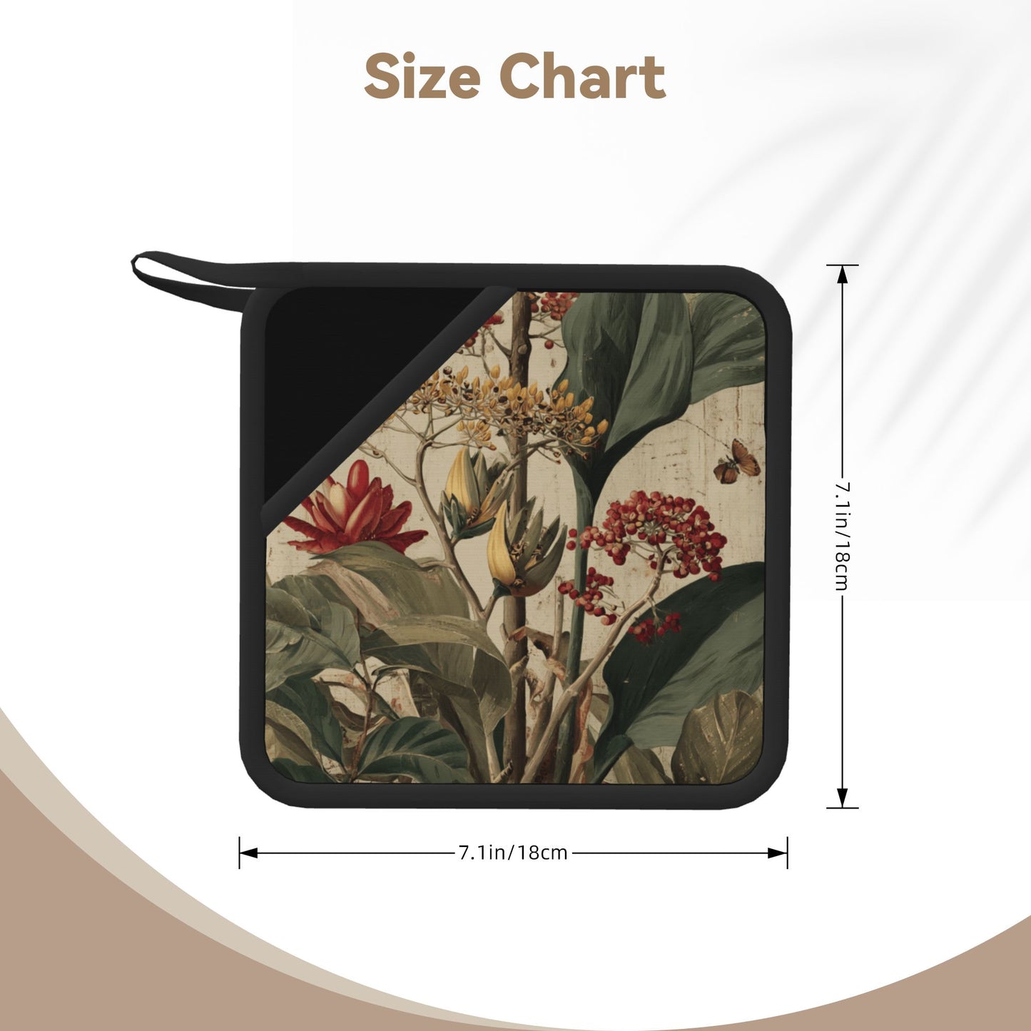 Vintage Botanical Silicone Trivet – Square Heat-Resistant Pad with Floral Art (7.1 x 7.1 in)