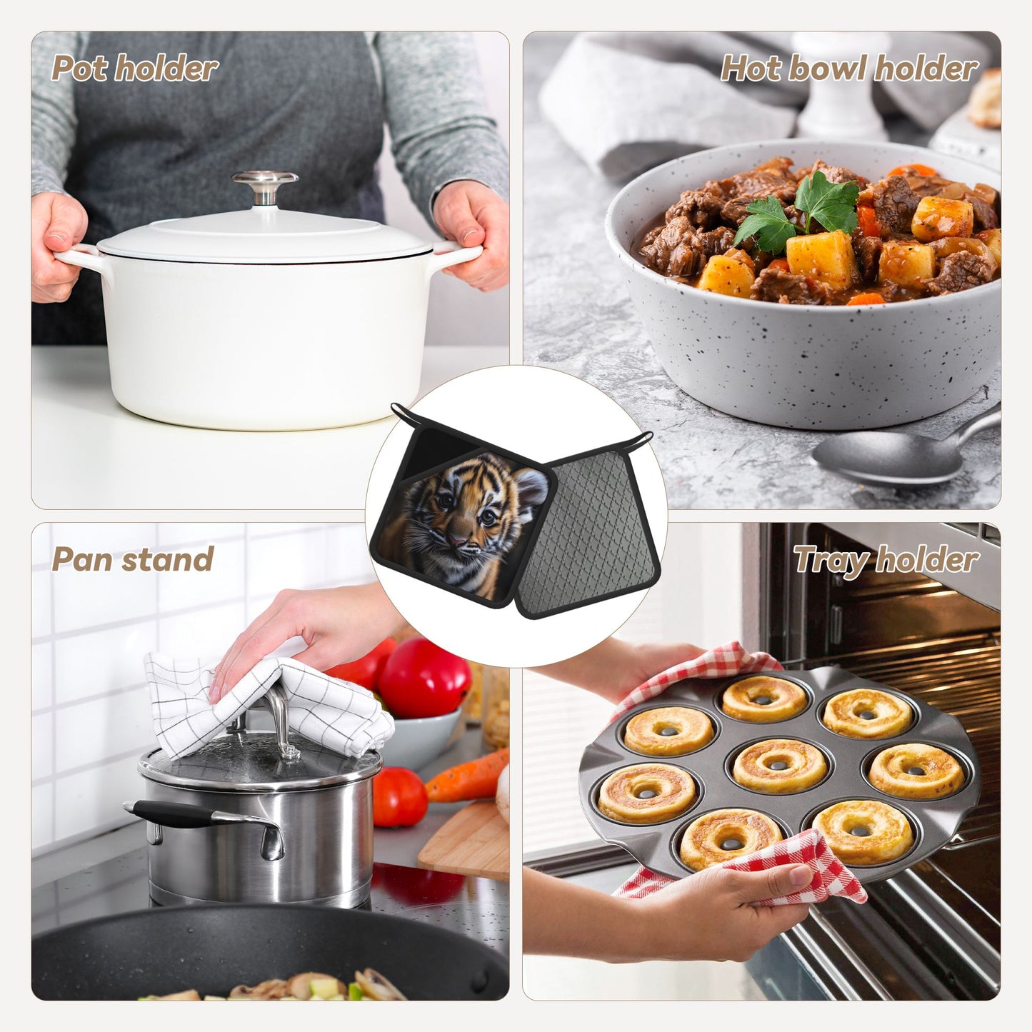 Cute Tiger Silicone Heat-Resistant Pad – Animal Print Square Trivet (7.1 x 7.1 in)