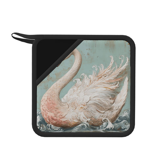 Vintage Swan Silicone Trivet – Heat-Resistant Square Pad for Kitchen 7.1 x 7.1 in