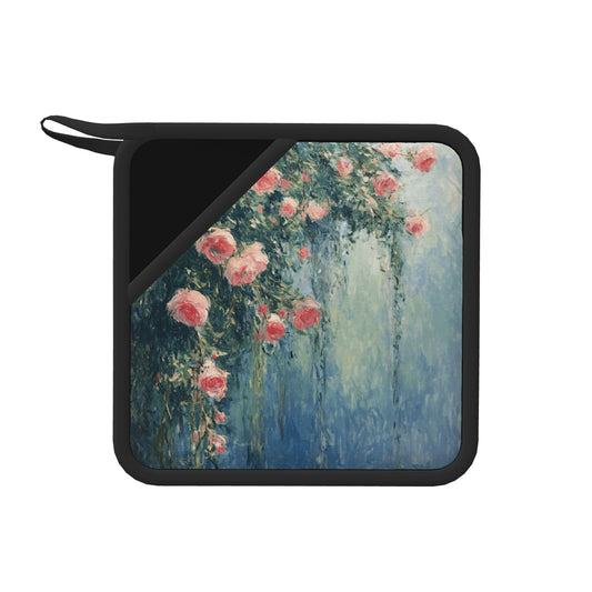 Impressionist Rose Garden Silicone Trivet – Artistic Heat-Resistant Pad 7.1"x7.1" Non-Slip Table Mat
