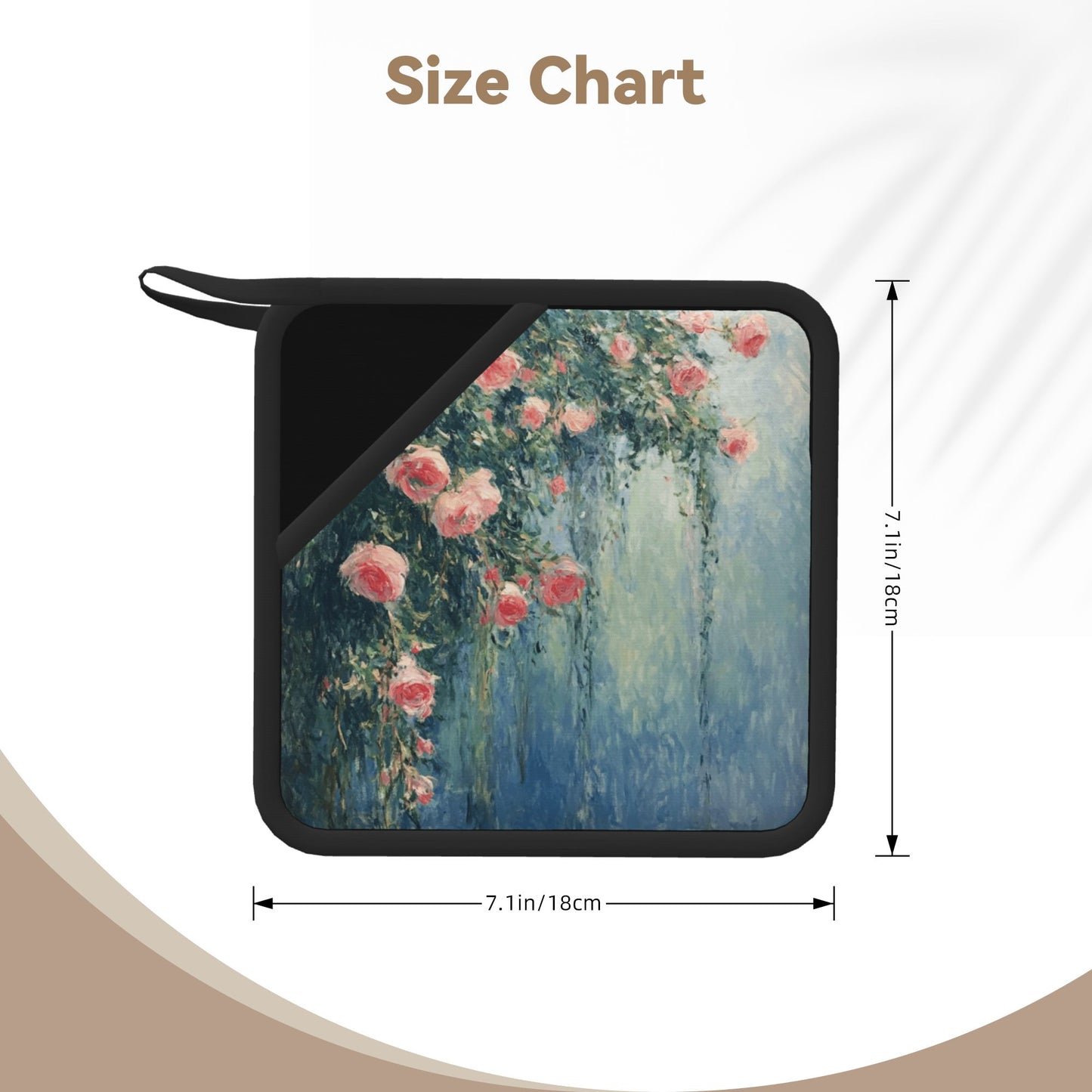 Impressionist Rose Garden Silicone Trivet – Artistic Heat-Resistant Pad 7.1"x7.1" Non-Slip Table Mat