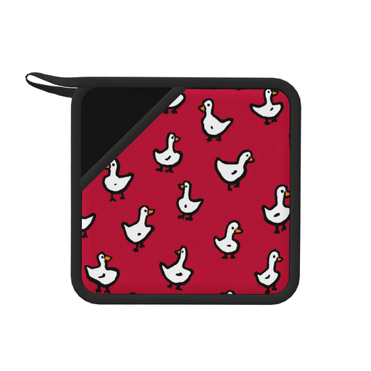 Cute White Goose Silicone Trivet – Red Cartoon Heat-Resistant Kitchen Pad 7.1x7.1in Non-Slip Mat