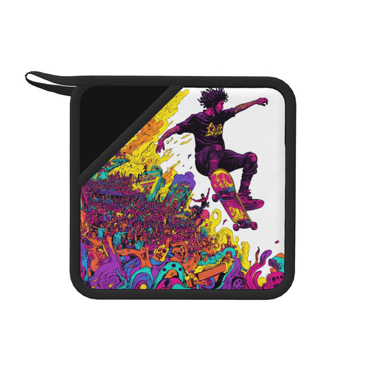 Street Skateboard Style Silicone Trivet – Graffiti Color Heat-Resistant Kitchen Pad 7.1x7.1in