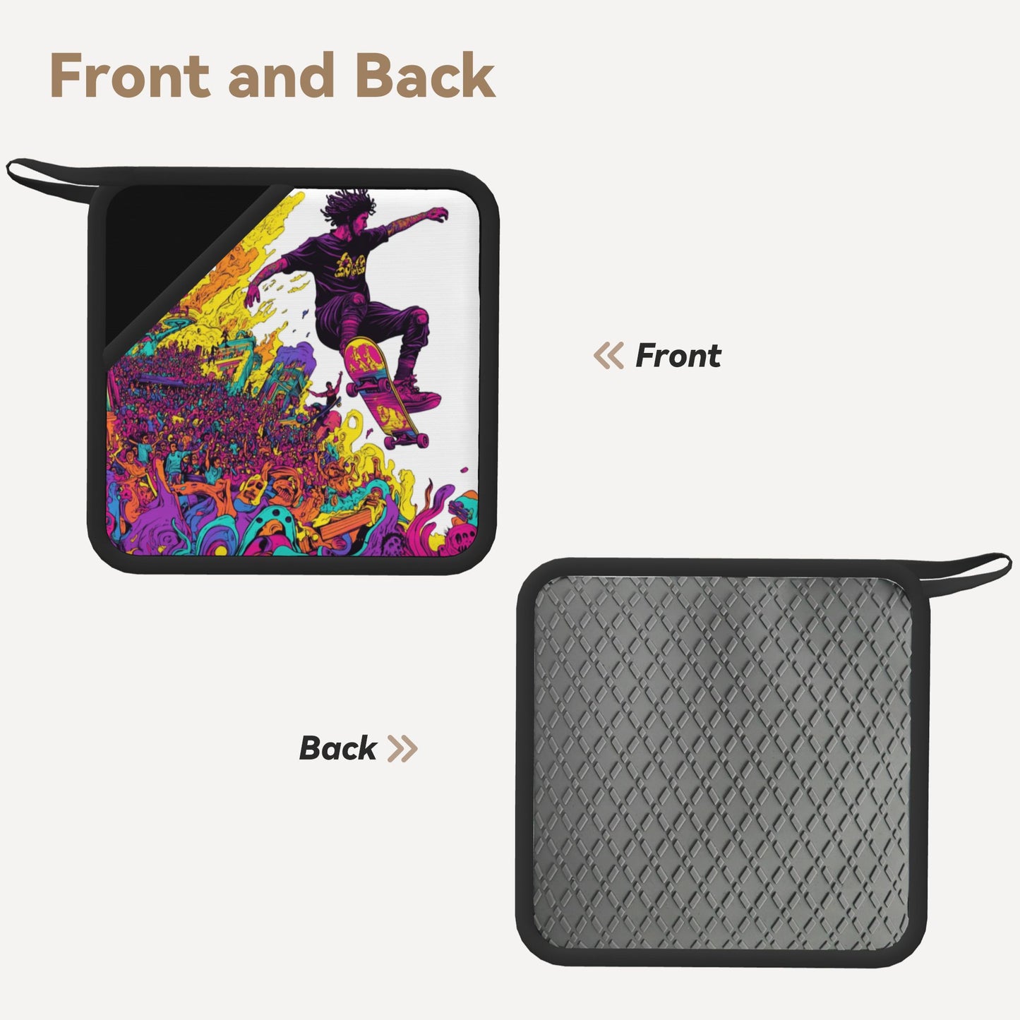 Street Skateboard Style Silicone Trivet – Graffiti Color Heat-Resistant Kitchen Pad 7.1x7.1in