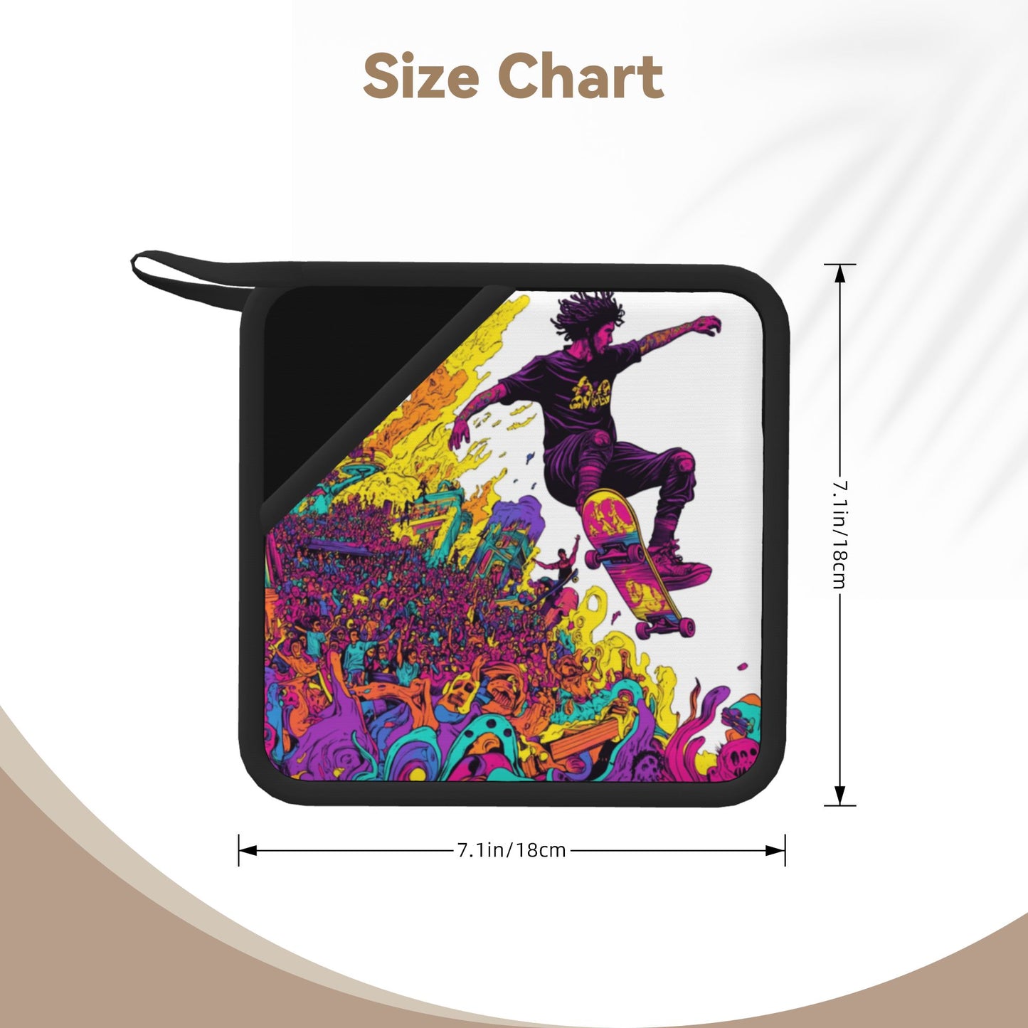Street Skateboard Style Silicone Trivet – Graffiti Color Heat-Resistant Kitchen Pad 7.1x7.1in