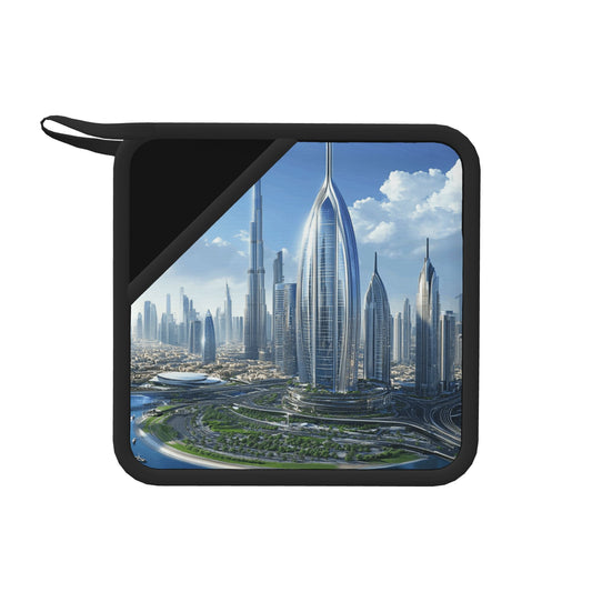 Futuristic Cityscape Silicone Trivet – Heat-Resistant Urban Skyline Hot Pad for Kitchen & Tabletop (7.1 x 7.1 in)