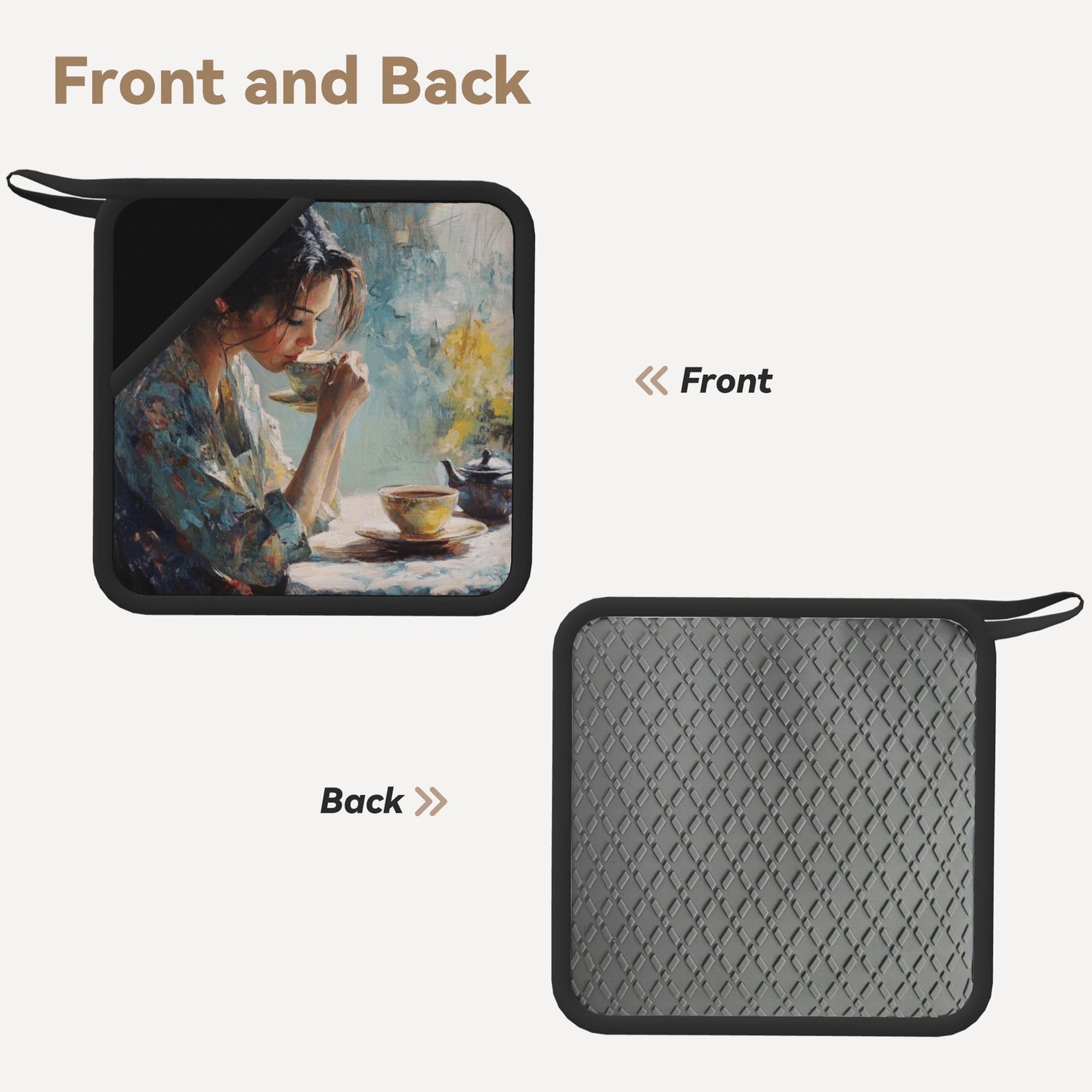 Impressionist Lady Tea Time Silicone Trivet – Elegant Oil Painting Style Heat-Resistant Hot Pad (7.1 x 7.1 in)